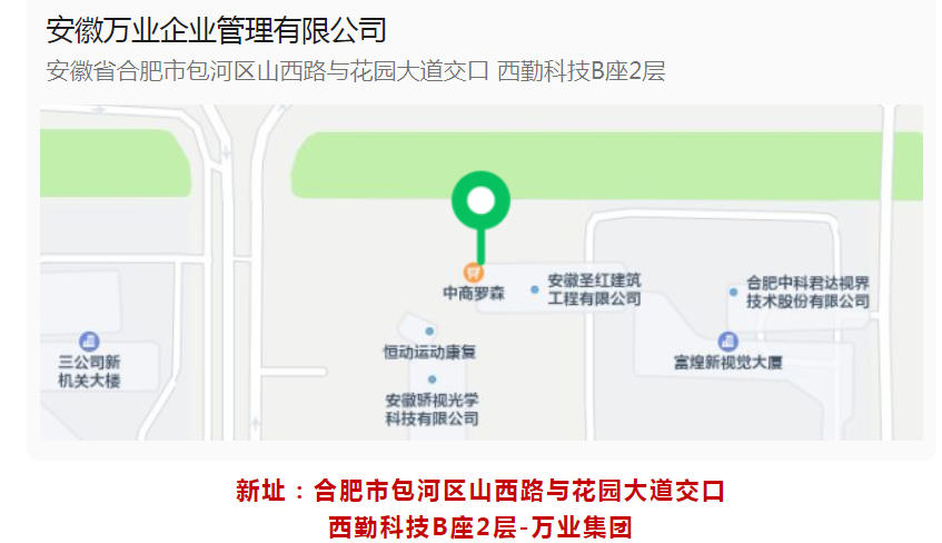 新址:合肥市包河区山西路与花园大道交口-西勤科技B座2层-万业集团